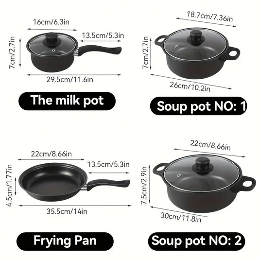 13-Piece Nonstick Cookware Set Black - Induction Compatible Pot Pan Set with Frying Pan & Utensils for Kitchen & Camping