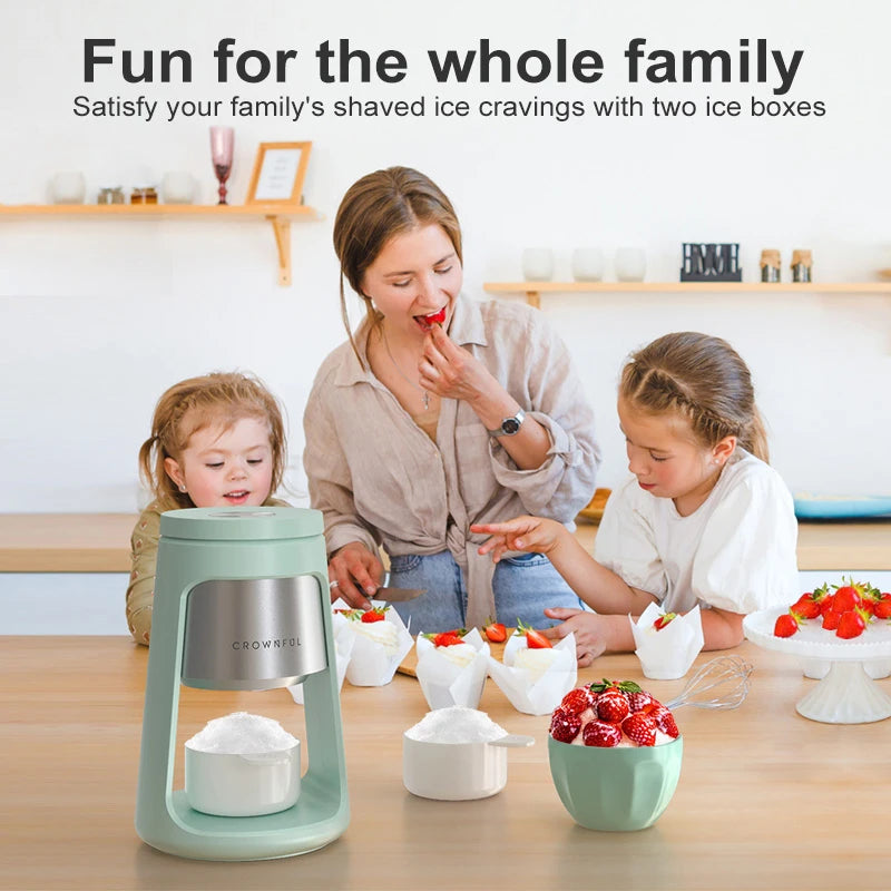 Crownful Shaved Ice Machine Mini Ice Crusher Electric Shaved Ice Milkshake Maker Household Portable Small Hail Machine with Cups