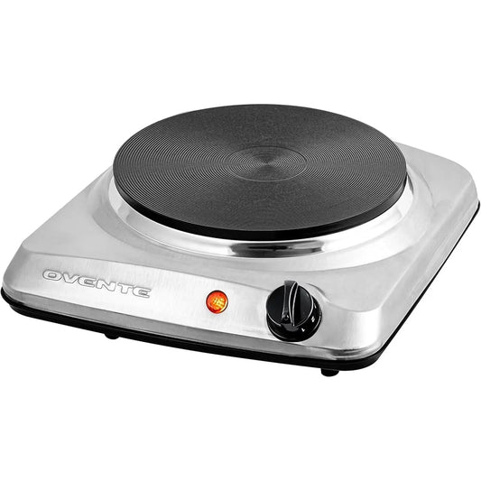 1000W Electric Countertop Single Burner Cast Iron Hot Plate 7.25 Inch Adjustable Temperature Control Compact Cooking Appliance