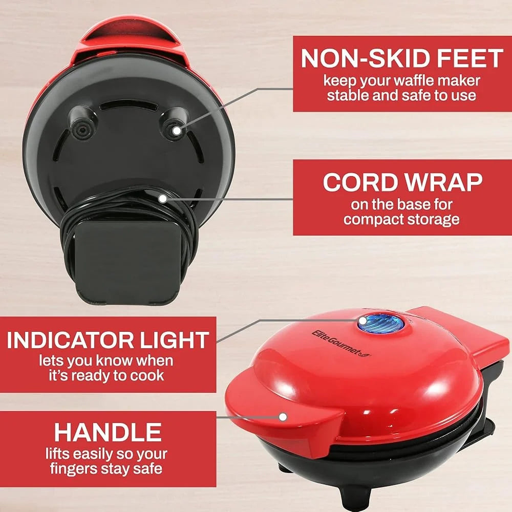 Electric Mini Waffle Maker Nonstick 4.5 Inch Compact Design Waffles Sandwiches Eggs Hash Browns Easy Cleanup 600W