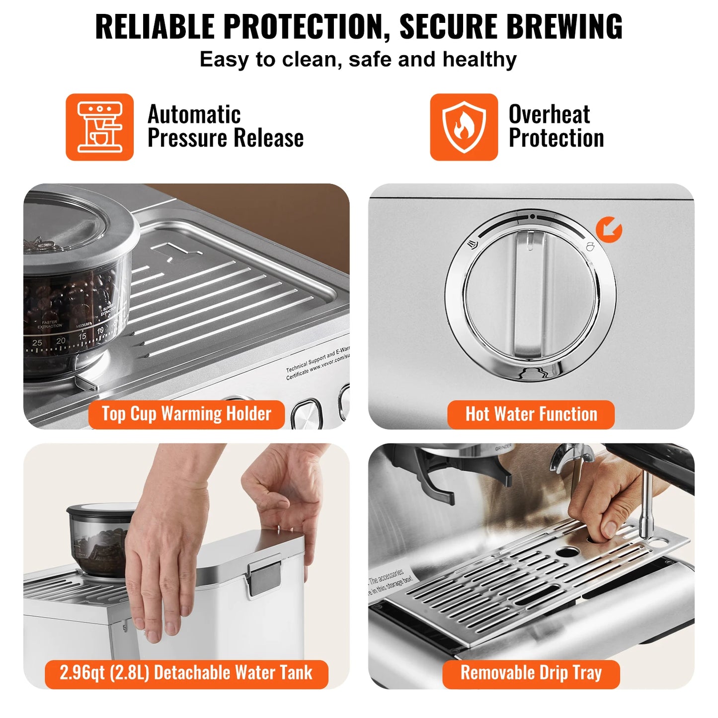 SucceBuy Espresso Machine with Grinder 15 Bar Semi-Automatic Espresso Coffee Maker with Milk Frother Steam Wand