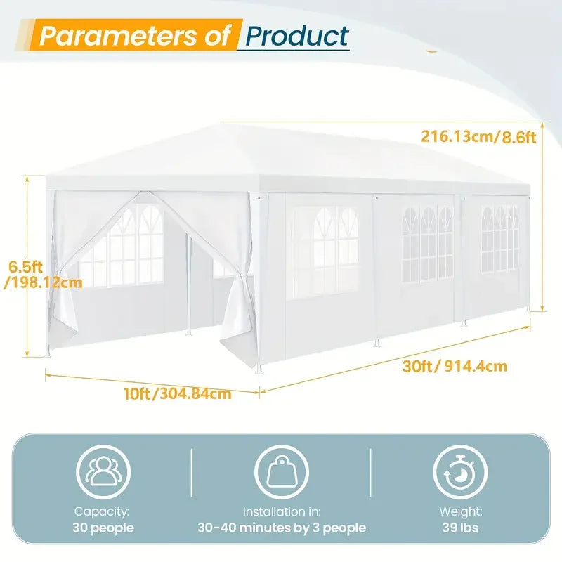 10x10/10x20/10x30 Party Tent Outdoor Canopy Tent with Removable Sidewalls,