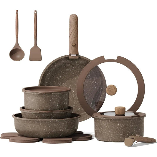 CAROTE 17-Piece Non-Stick Pots and Pans Set with Removable Handles, Cookware Set for Kitchen, Oven and Dishwasher Safe