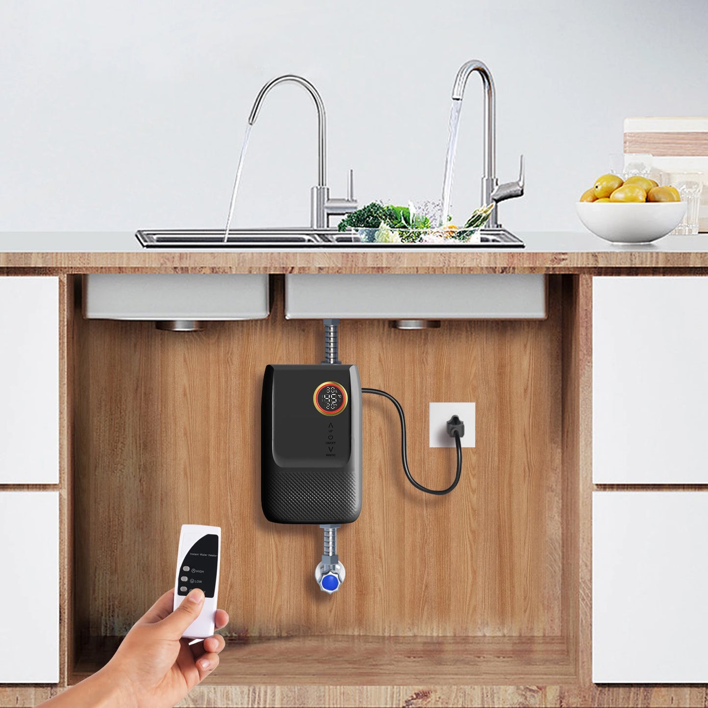 Wall Mounted Instant Small Electric Water Heater Energy Saving Remote Control Touch Button LED Display for Home and Kitchens