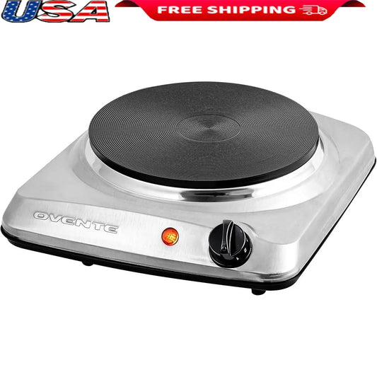 1000W Electric Countertop Single Burner Cast Iron Hot Plate 7.25 Inch Adjustable Temperature Control Compact Cooking Appliance