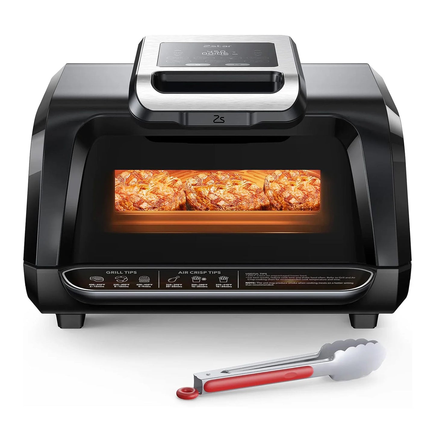 4QT 1750W Grill Air Fryer Combo with See-Through Window 7-in-1 Smokeless Electric Air Grill with Non-Stick Removable Plates