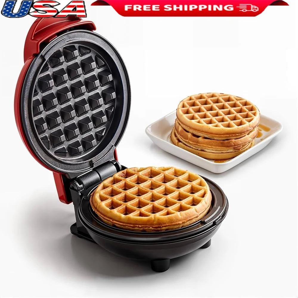 Electric Mini Waffle Maker Nonstick 4.5 Inch Compact Design Waffles Sandwiches Eggs Hash Browns Easy Cleanup 600W