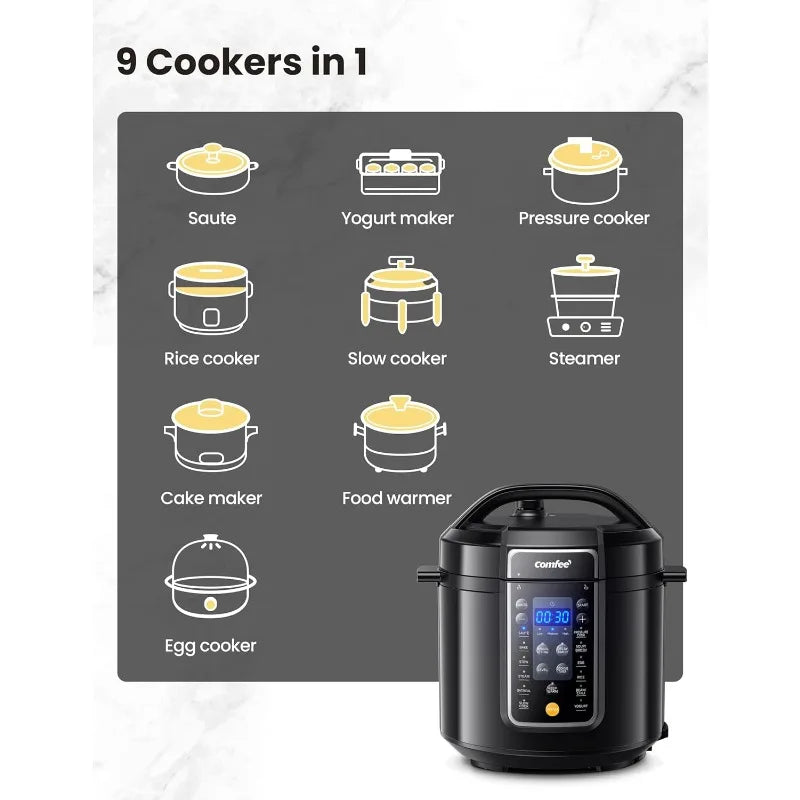 COMFEE’ 9-in-1 Electric Pressure Cooker, 6 Qt Instant Multi Cooker Olla de Presion Slow Cooker Rice Cooker Steamer Non-Stick Pot