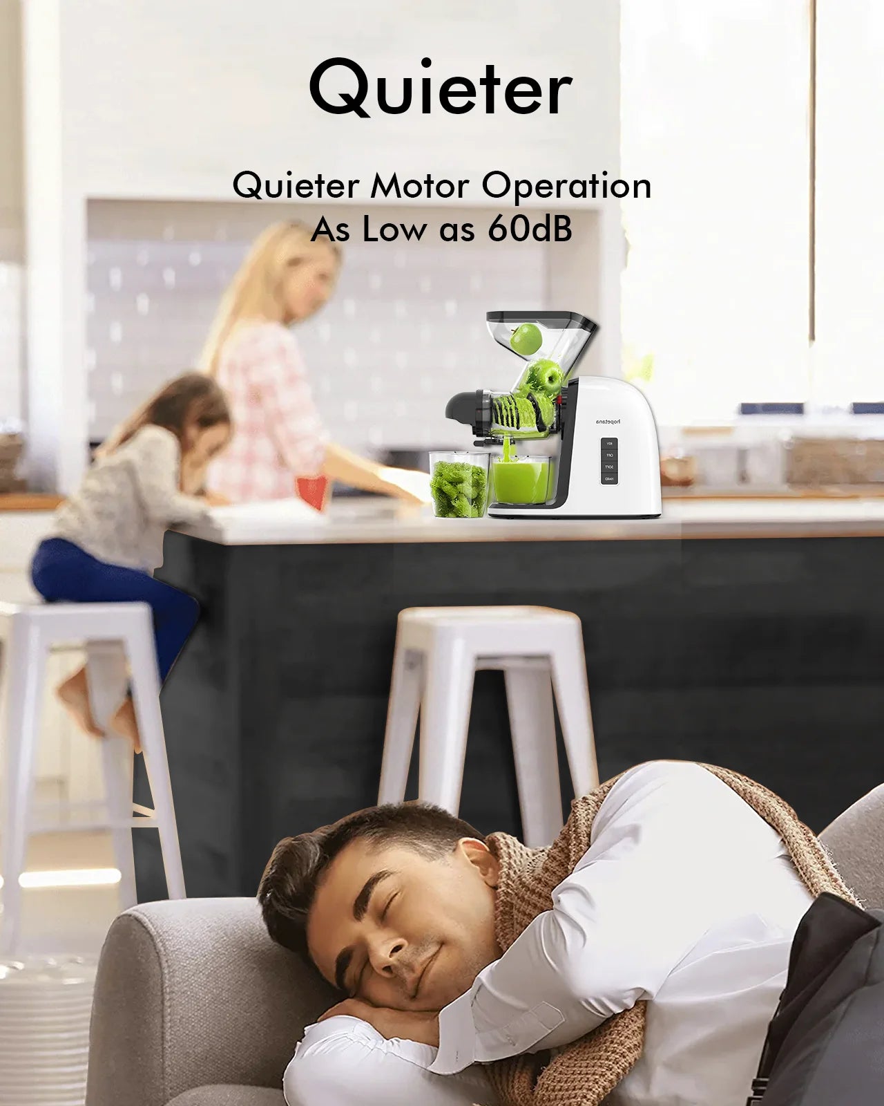 Cold Press Juicer Machine, 3" Wide Dual Feed Chute Slow Masticating Juicer, Anti-Clog Function, Easty to Clean (White)