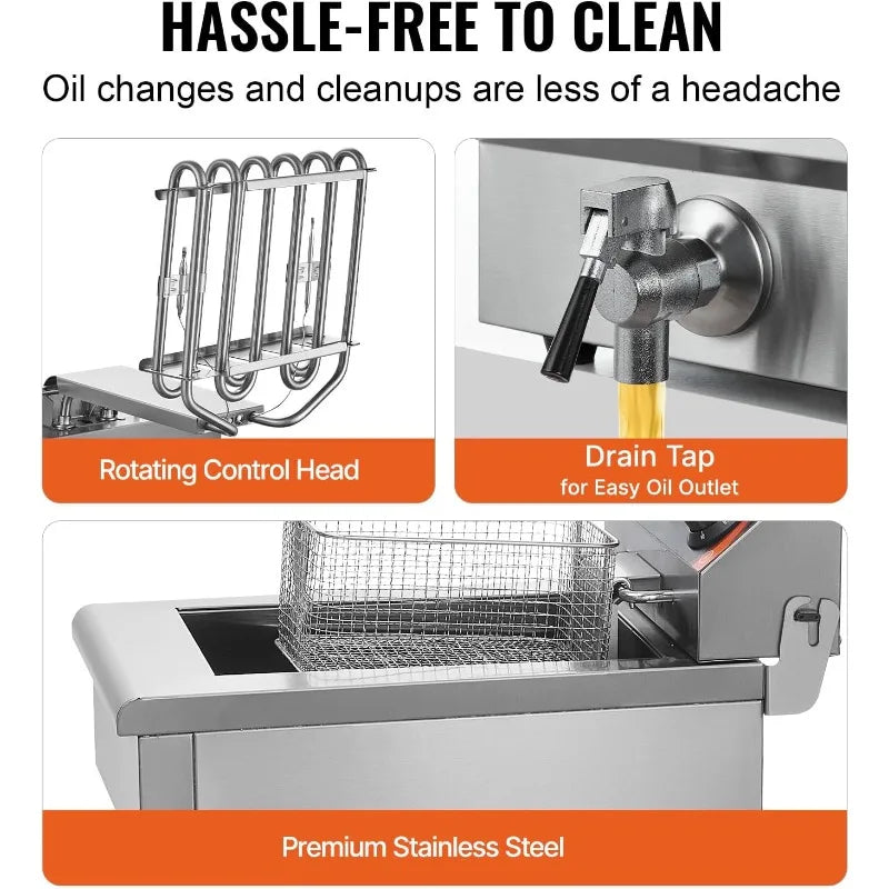 VEVOR Commercial Deep Fryer, Dual Tank 3000W Electric Countertop Fryer with Basket, 2 x 11.6Qt/11L Double Stainless Steel