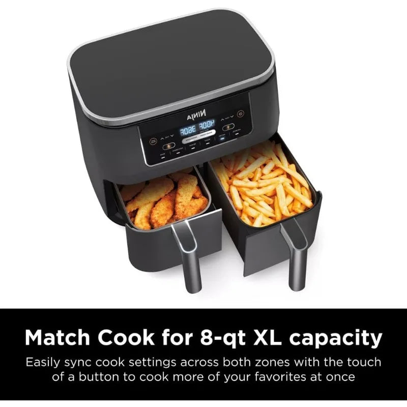 Ninja DZ201 Foodi 8 Quart 6-in-1 DualZone 2-Basket Air Fryer with 2 Independent Frying Baskets, Match Cook&Smart Finish to Roast