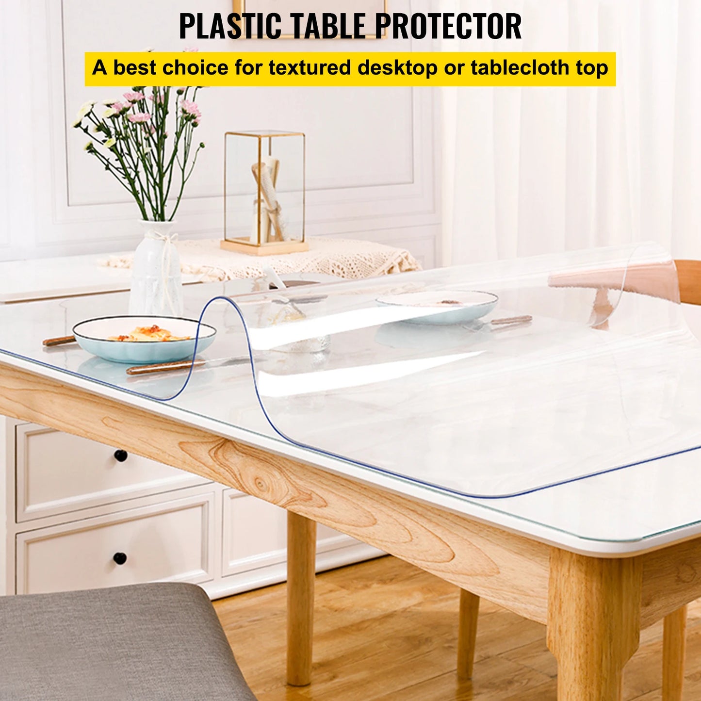 SucceBuy 1.5-2mm PVC Table Cloth Transparent Clear Desk Cover Protector Plastic Soft Glass Waterproof Oilproof for Dining Table