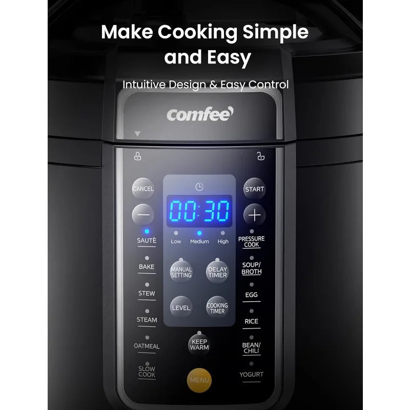 COMFEE’ 9-in-1 Electric Pressure Cooker, 6 Qt Instant Multi Cooker Olla de Presion Slow Cooker Rice Cooker Steamer Non-Stick Pot