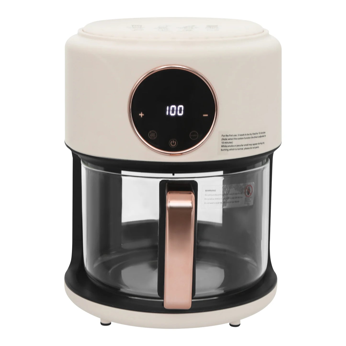 6-in-1 Functions Airy Fryer, 4.2L 1200W Glass Air Fryer, 360° Viewable, Digital Display, Adjustable Temp 80~200℃, White