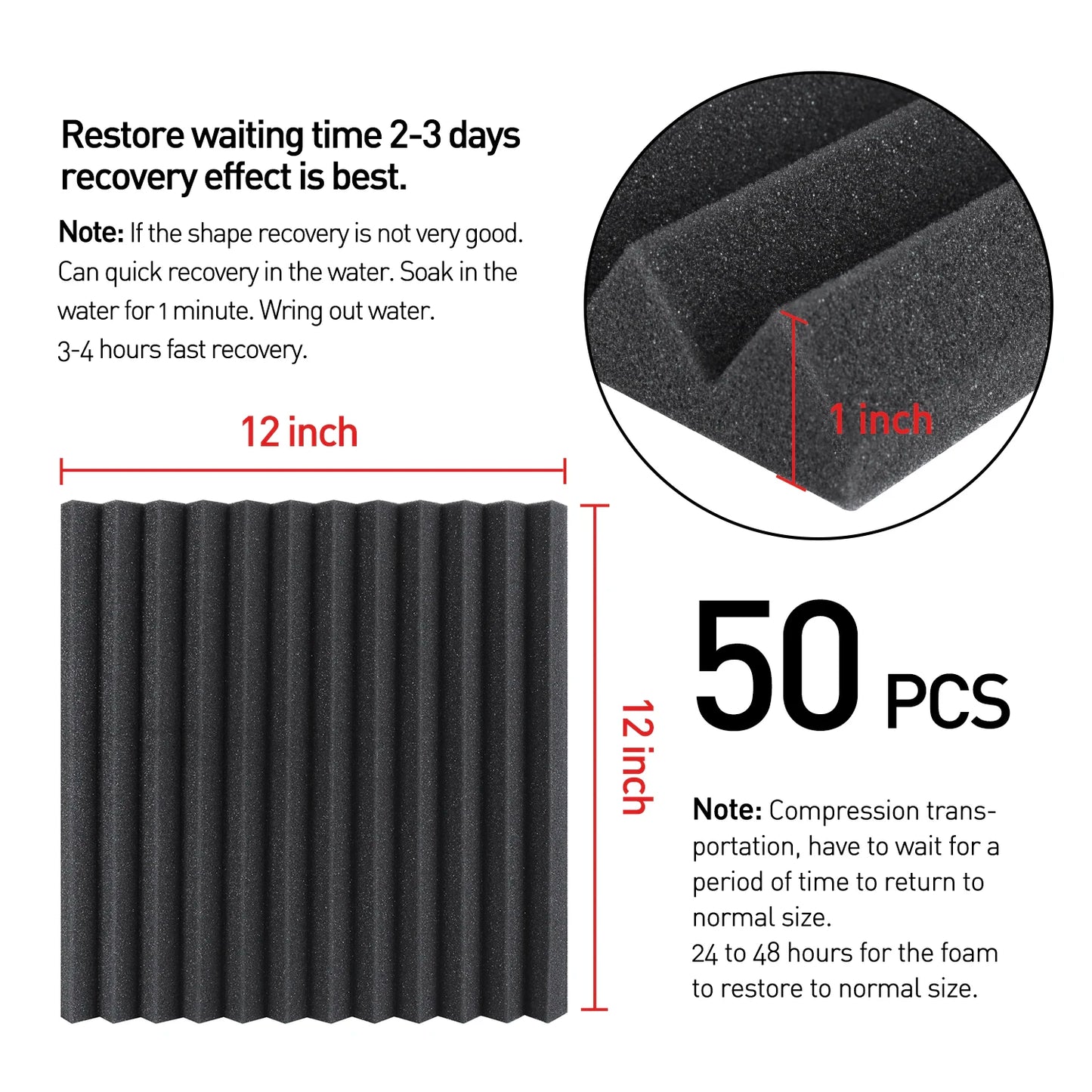 52 Pack Acoustic Foam Panels 1" x 12" x 12" Sound Proof Foam Panles Soundproofing Noise Cancelling Wedge Panels for Home Office