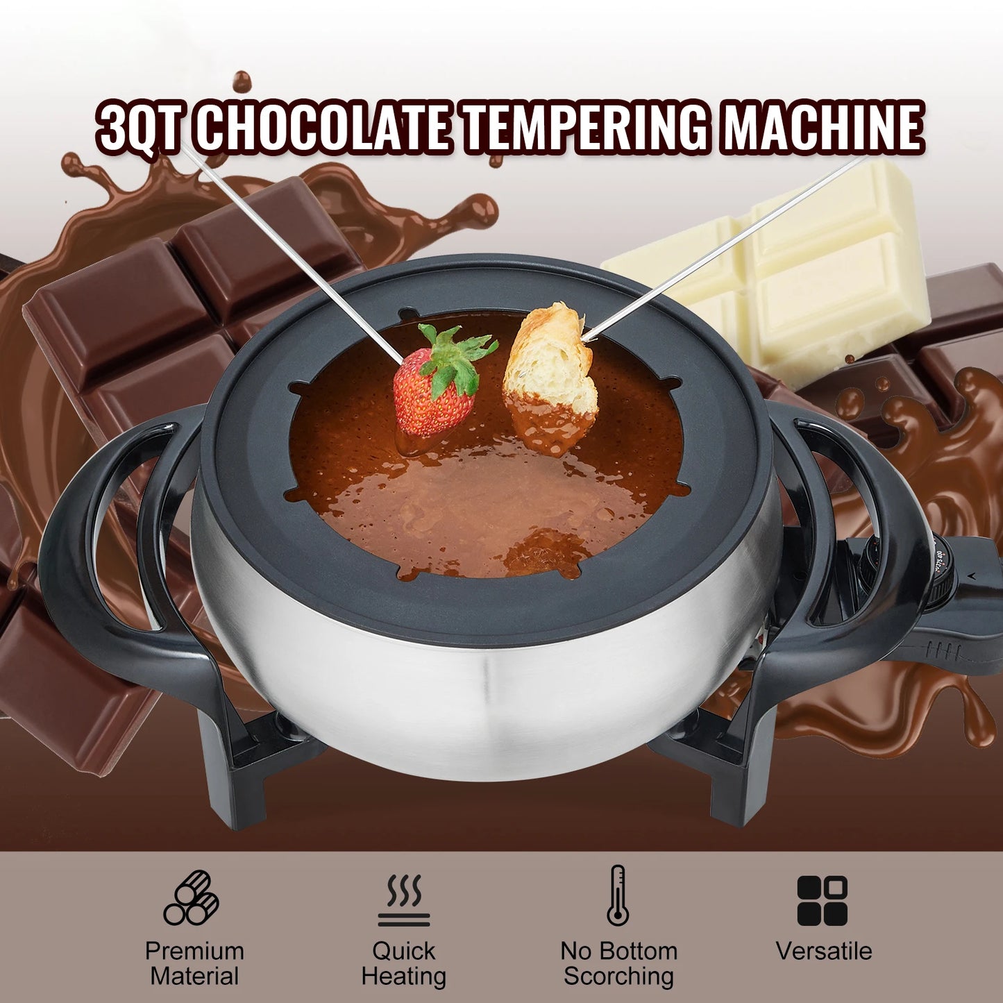 SucceBuy 3Qt Electric Chocolate cascade Melting Pot Fondue Pot Set Cheese Melting Warmer Home Appliance for kitchen