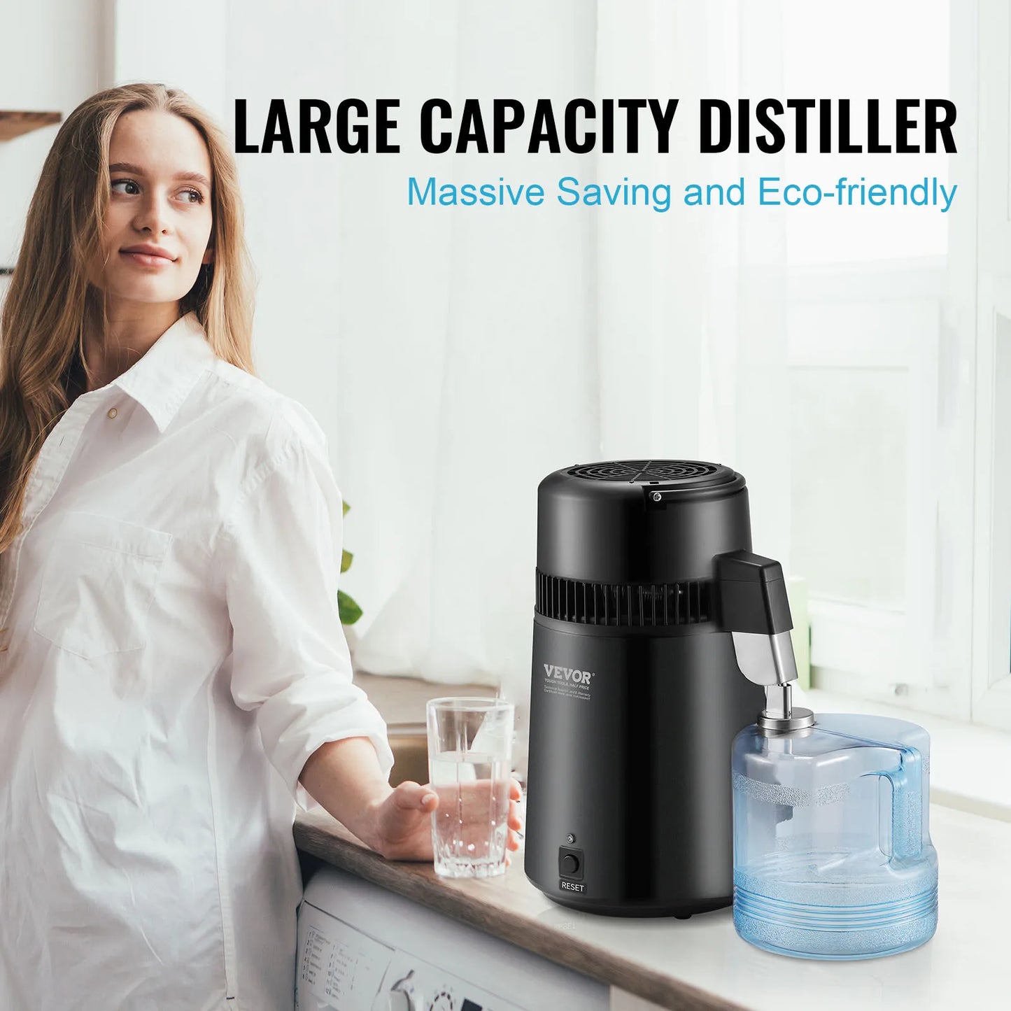 SucceBuy Water Distiller 4L 1.05 Gallon Pure Water Purifier Filter Countertop 750W Distilled Water MakerInterior Distiller