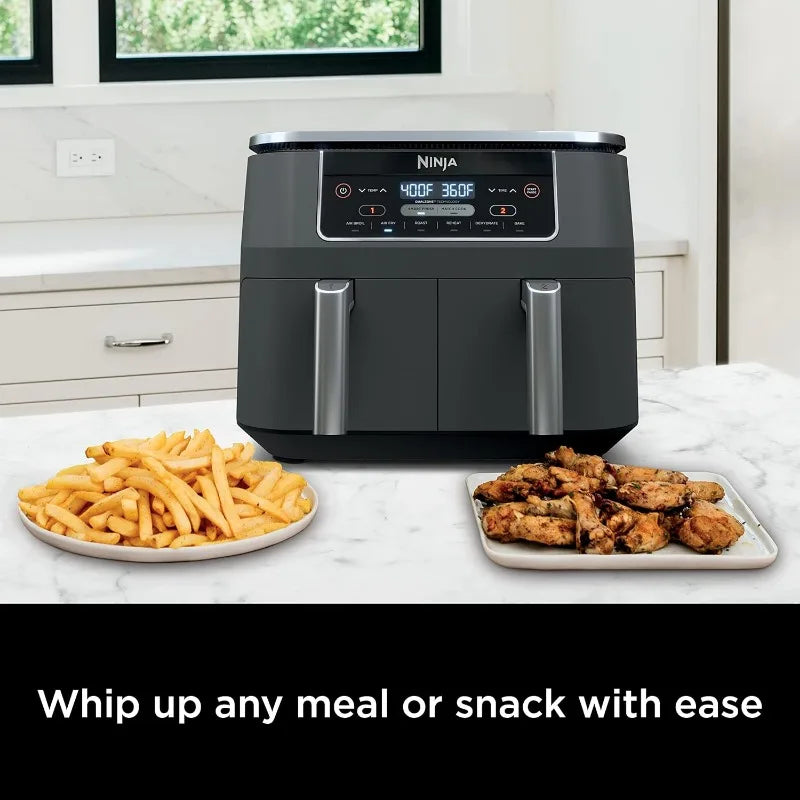 Ninja DZ201 Foodi 8 Quart 6-in-1 DualZone 2-Basket Air Fryer with 2 Independent Frying Baskets, Match Cook&Smart Finish to Roast