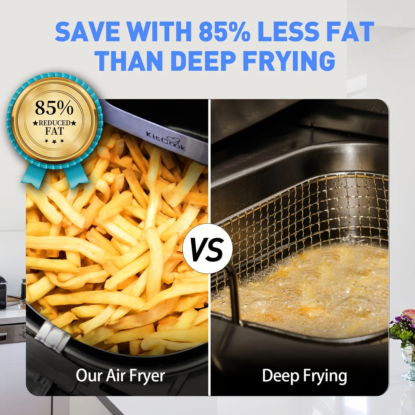 1PC KitCook Large Air Fryer XL, 1500W 120V 6.8QT Stainless Steel Air Fryers Oven, Nonstick Basket, LED Touch Screen