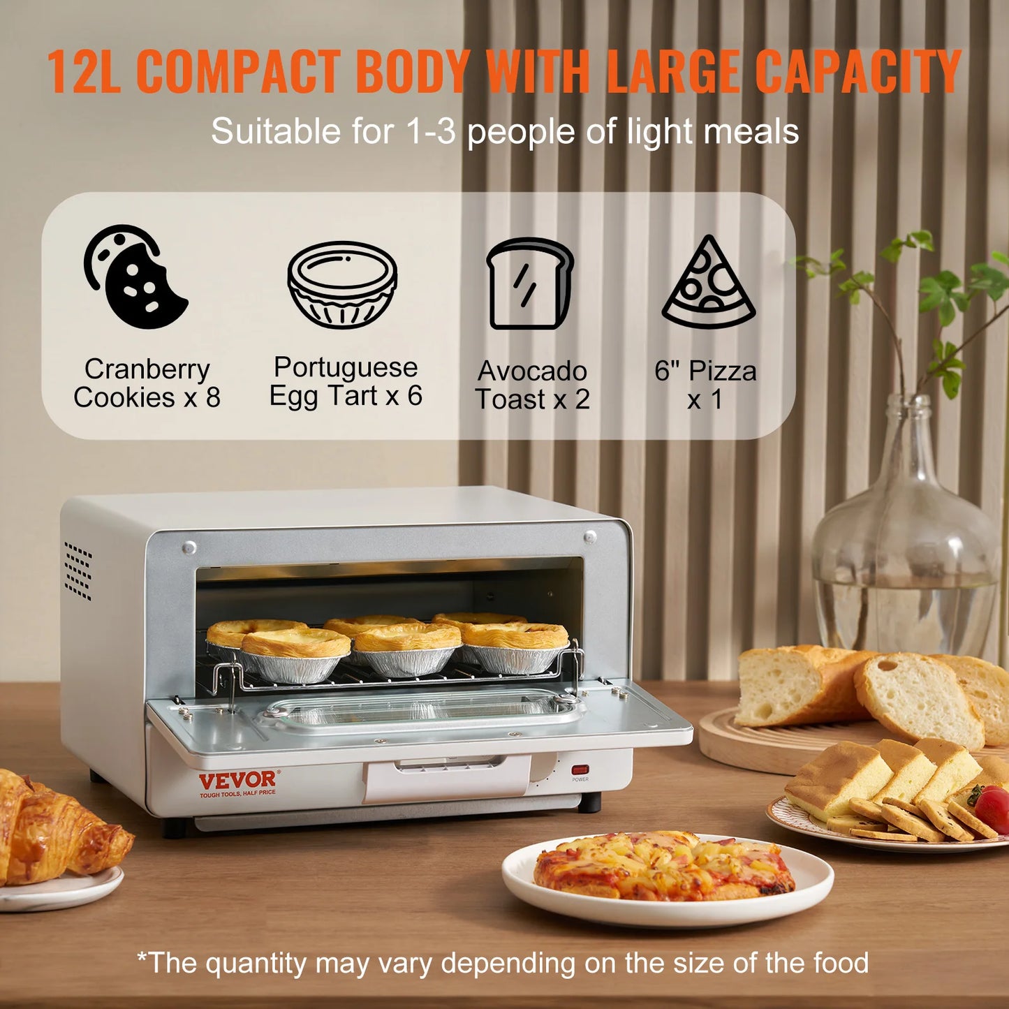 SucceBuy 5-IN-1 Steam Oven Toaster 12L Convection Oven Steam Toaster Oven Countertop Combo with Grill Pizza Pan Gloves White
