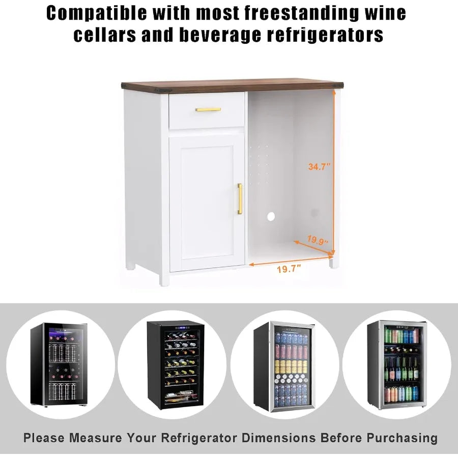 Compact Coffee Bar with Integrated Mini Fridge Cabinet Stand for Dorm Kitchen or Office Spaces 39.4 Wide X 20.9 Deep Tabletop U