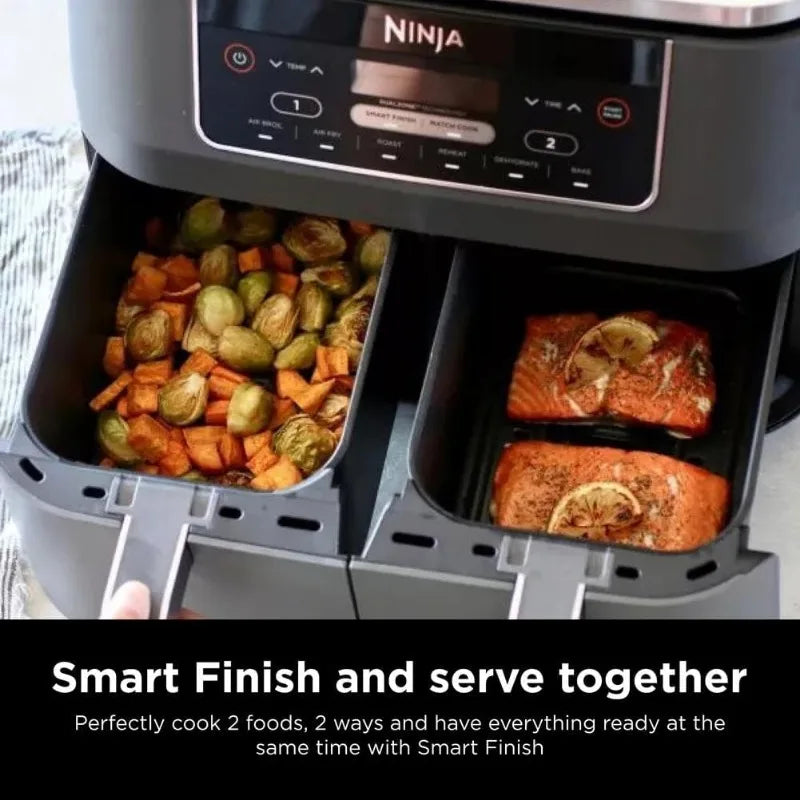 Ninja DZ201 Foodi 8 Quart 6-in-1 DualZone 2-Basket Air Fryer with 2 Independent Frying Baskets, Match Cook&Smart Finish to Roast