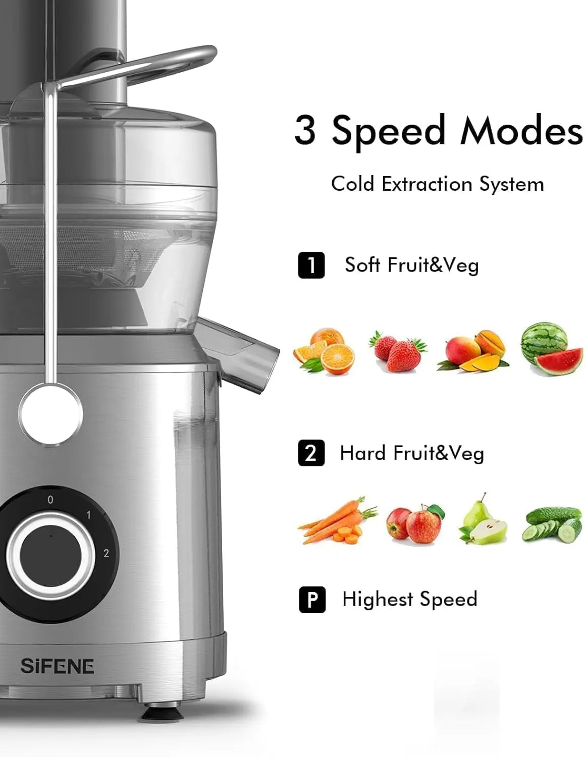 SIFENE 1000W Centrifugal Juicer Machine, 3.2" Wide Chute, High-Yield Juice Extractor, Copper Motor, 3-Speed, Easy Clean, Non-BPA