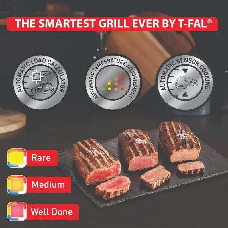 T-Fal OptiGrill Stainless Steel XL Electric Grill 6 Servings 9 Intelligent Automatic Cooking Modes 1800 Watts