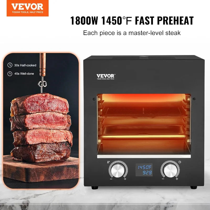 VEVOR Electric Steak Grill, 1800W Smokeless Infrared Electric Broiler, 1450°F Stainless Steel Steak Cooker