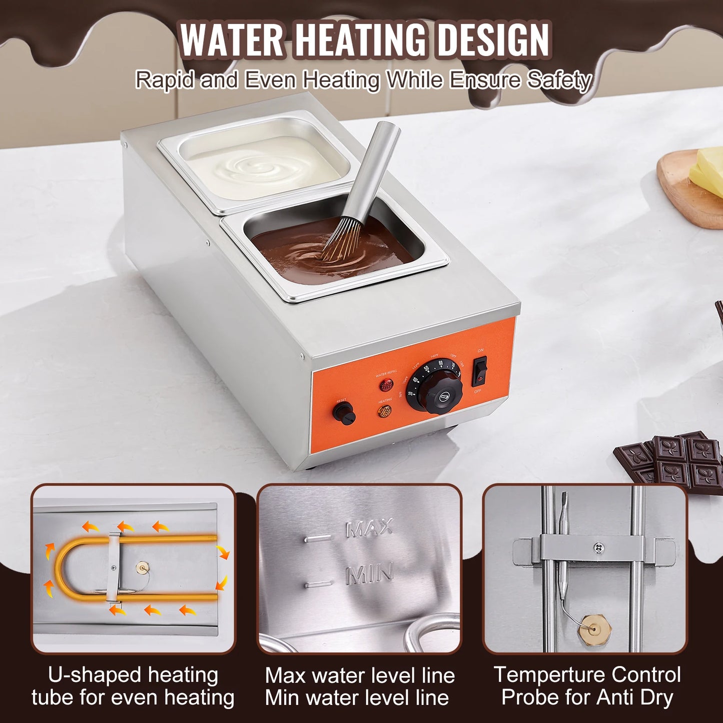 SucceBuy 2 3 Tanks Electric Chocolate Tempering Machine Chocolate cascade Melting Pot for Kitchen home appliance
