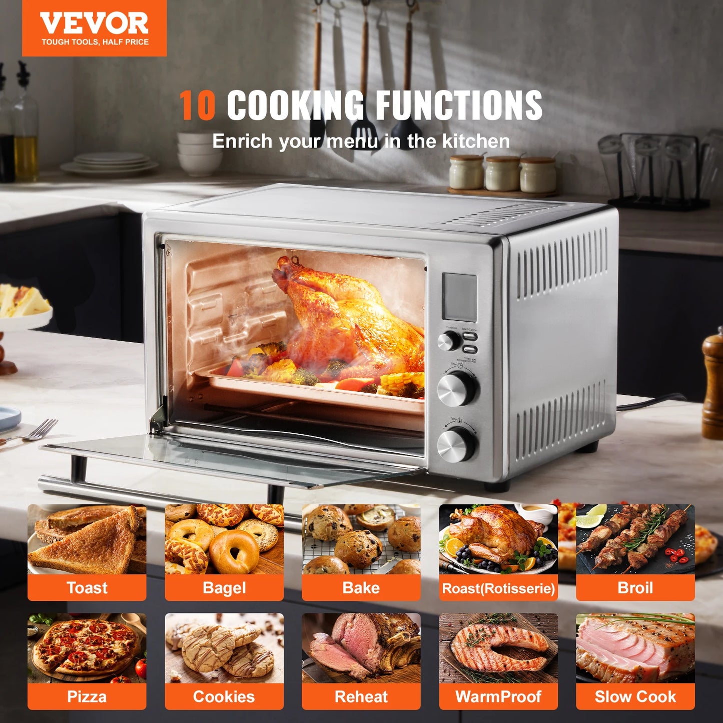 SucceBuy 10-IN-1 Convection Oven, 28L/29.6Qt Multifunctional Conventional Oven Countertop, 1800W 4-Tier Toaster