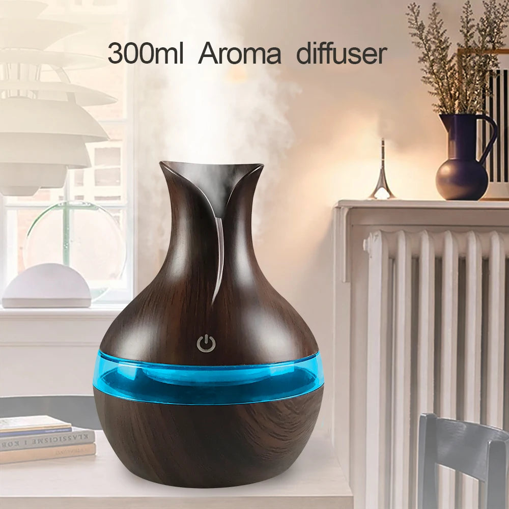 Air Humidifier with 7-Colors Mood LED Aromatherapy Diffuser 300ml Cool Mist Maker with USB Rechargeable for home bedroom