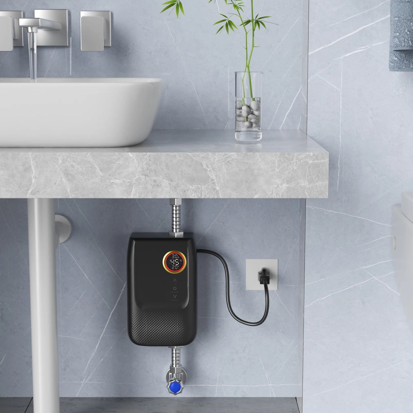 Wall Mounted Instant Small Electric Water Heater Energy Saving Remote Control Touch Button LED Display for Home and Kitchens