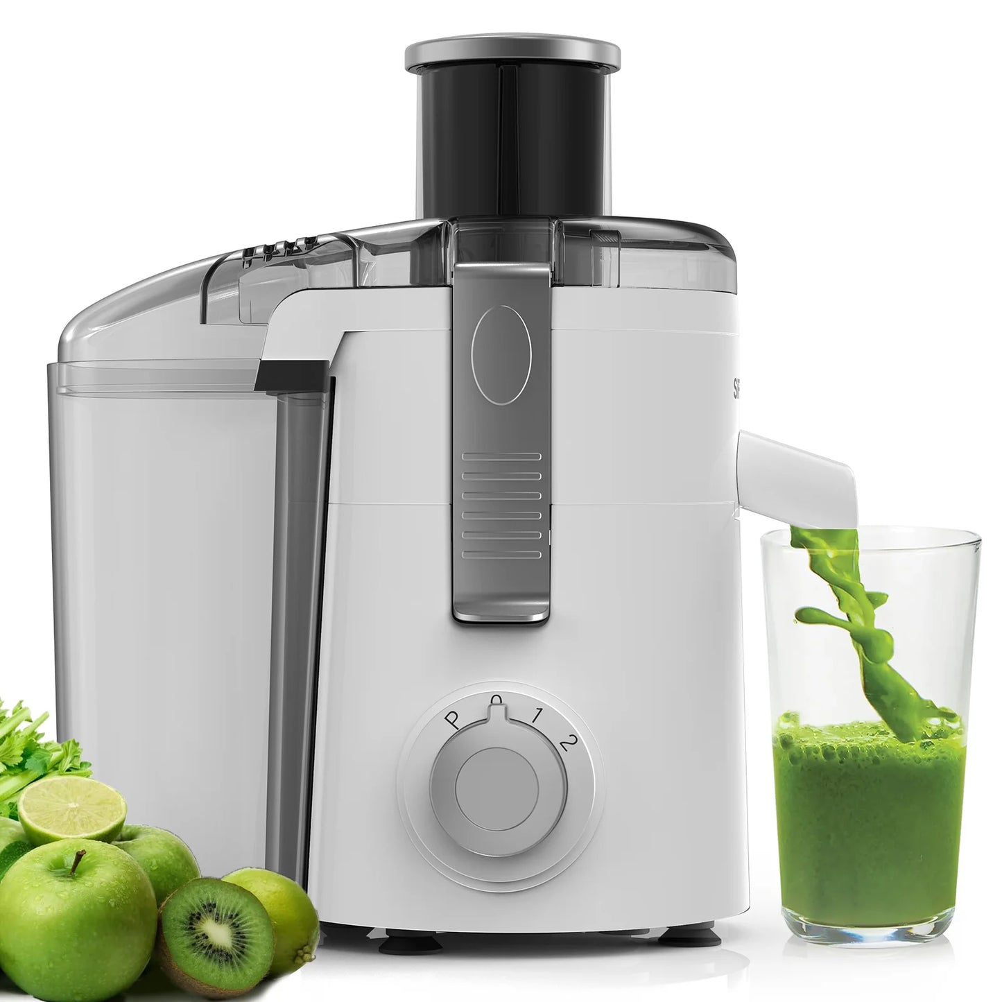 SiFENE Compact Juice Maker, Centrifugal Juice Extractor for Fruit & Vegetable Juice, 3-Speeds, User-Friendly & Easy-Clean, White