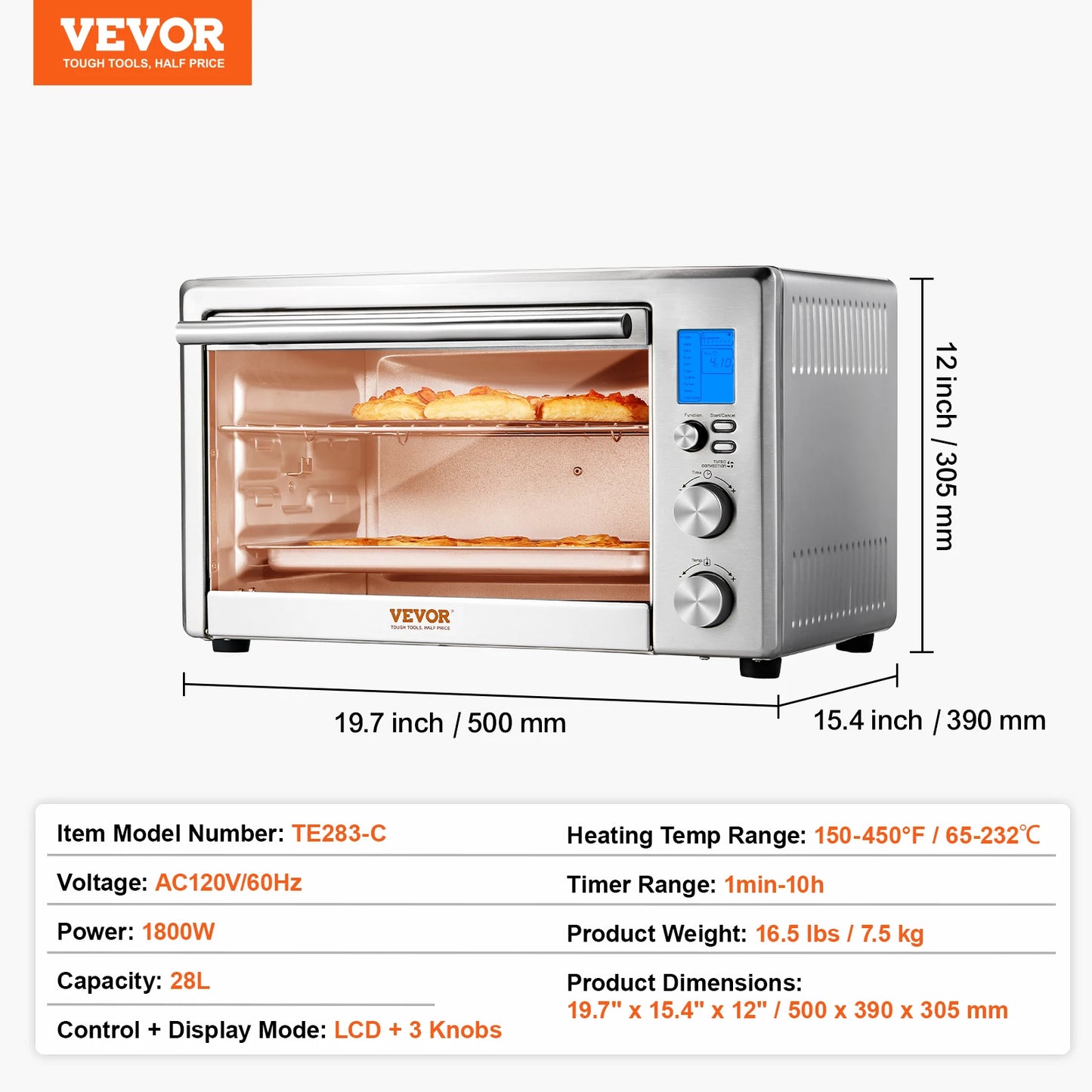 SucceBuy 10-IN-1 Convection Oven, 28L/29.6Qt Multifunctional Conventional Oven Countertop, 1800W 4-Tier Toaster