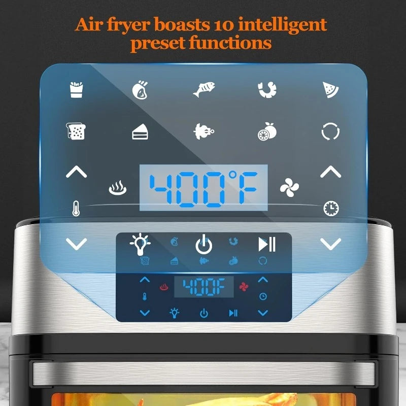 Air Fryer Oven Large 20 QT, 10-in-1 Toaster Oven Air Fryer Combo with Window for Family, Airfryer Oven with Rotisserie, 3 Dehydr