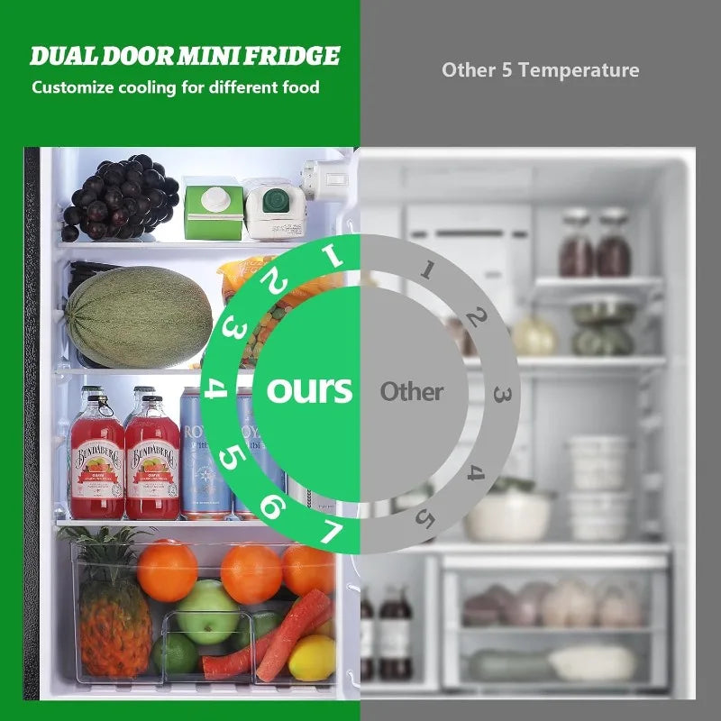 DEMULELR 4.5Cu.ft Small Mini Refrigerator with Freezer Black Two Door Mini Fridge with Crisper Drawer & Extra Drink Space