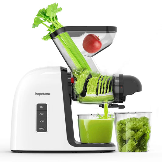 Cold Press Juicer Machine, 3" Wide Dual Feed Chute Slow Masticating Juicer, Anti-Clog Function, Easty to Clean (White)