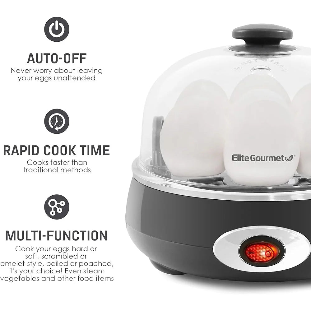 Rapid Egg Cooker 7 Egg Capacity Easy Peel Hard Medium Soft Boiled Auto Shut-Off Timer Omelet Maker 16 Recipe Included