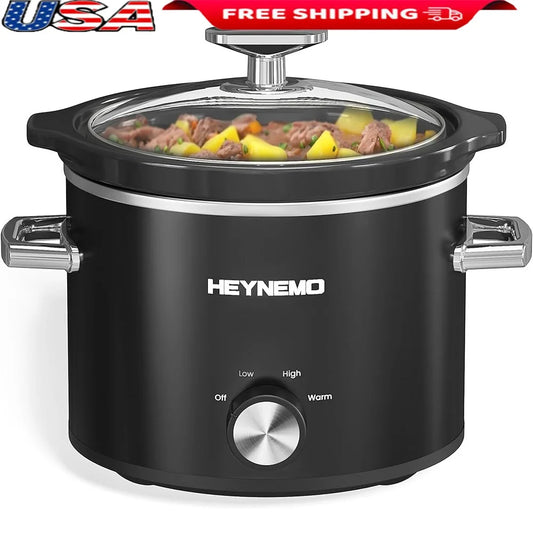 2 QT Small Slow Cooker Adjustable Temperature Ceramic Pot Easy Cleanup Nutrient Preservation Ideal Sauces Stews Dips Single