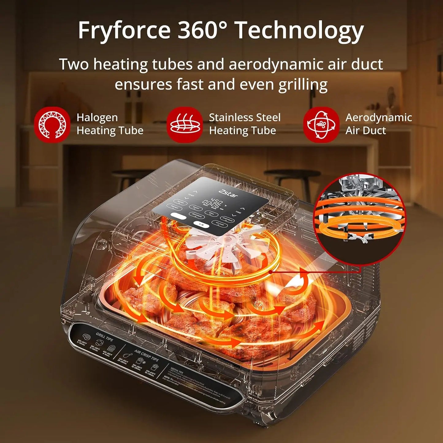 4QT 1750W Grill Air Fryer Combo with See-Through Window 7-in-1 Smokeless Electric Air Grill with Non-Stick Removable Plates