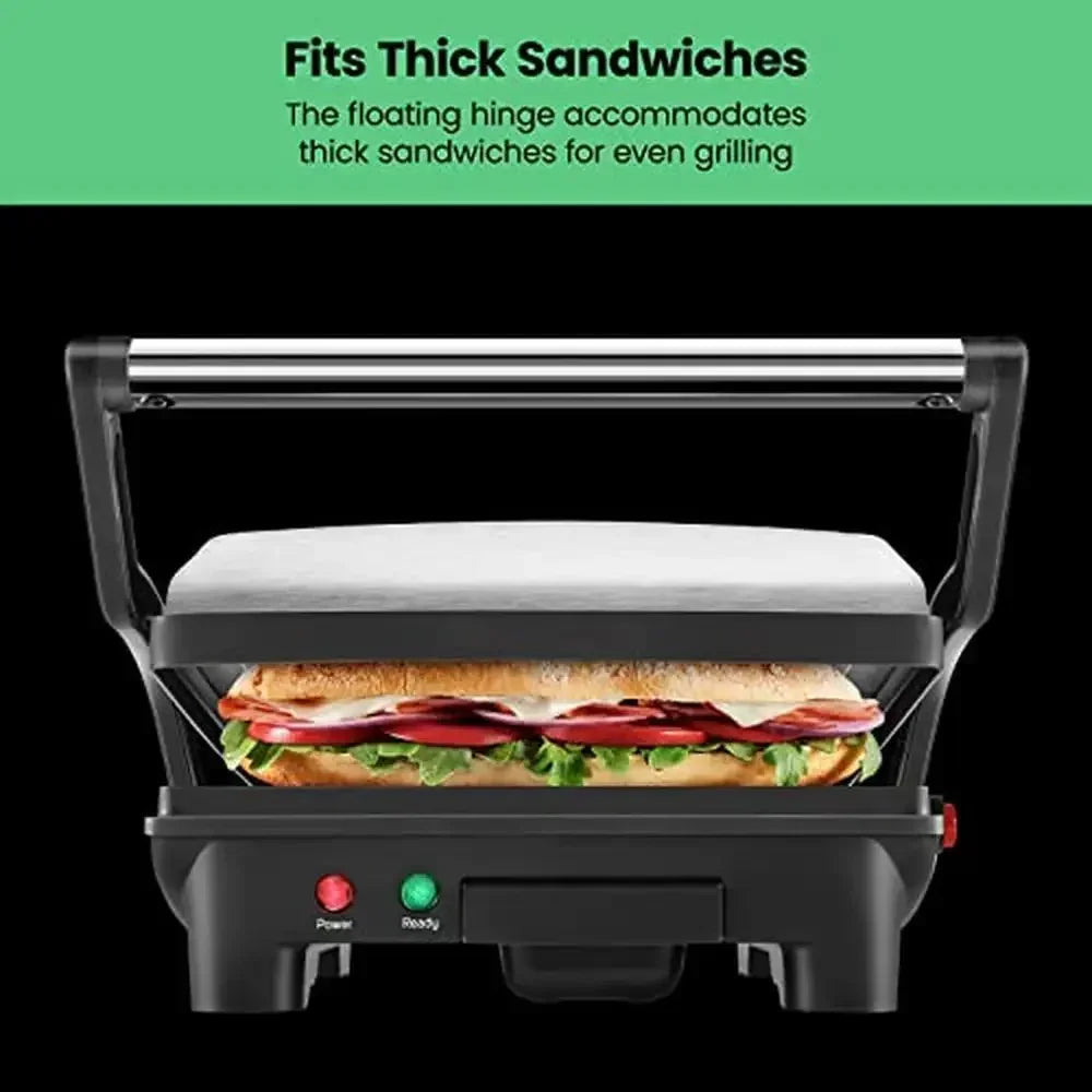 4-Slice Panini Press Grill Gourmet Sandwich Maker Stainless Steel Non-Stick Plates Opens 180 Degrees Any Food Compact Size Easy