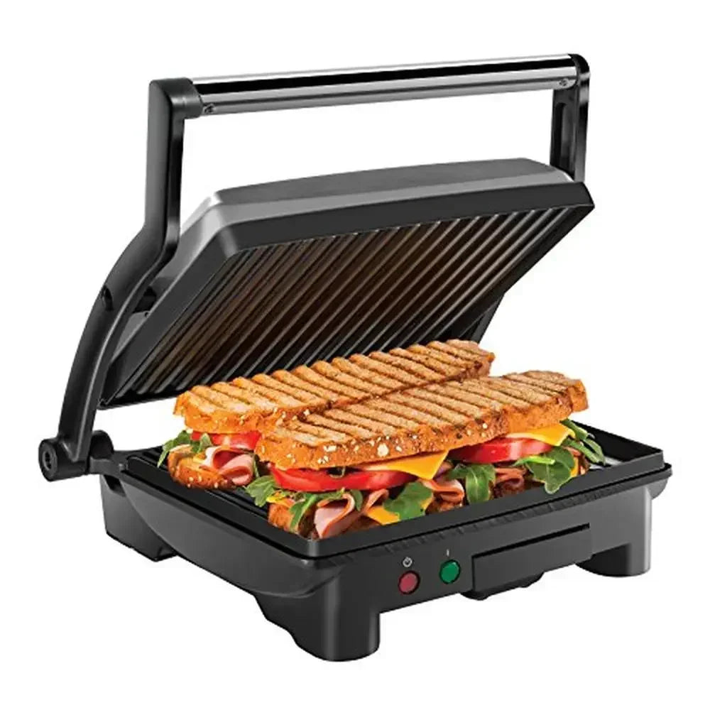 4-Slice Panini Press Grill Gourmet Sandwich Maker Stainless Steel Non-Stick Plates Opens 180 Degrees Any Food Compact Size Easy