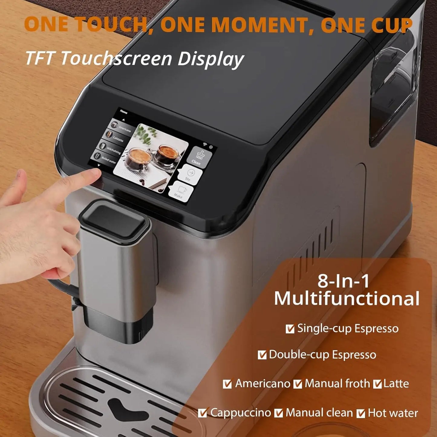 TFT Touch Screen Automatic Espresso Machine, 20 Bar Coffee Machine With Grinder, Espresso Maker With Automatic Milk Frother
