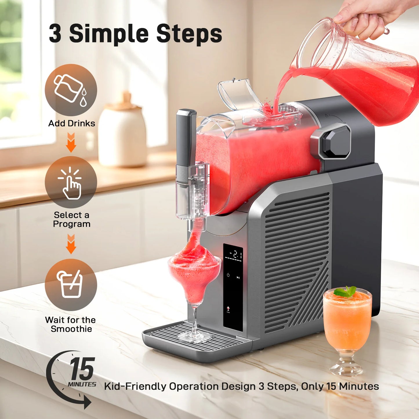 7 in 1 Professional Home Slushie Machine No Ice Needed Rapid Chill Technology Frozen Drink & Slushie Machine Automatic cleaning