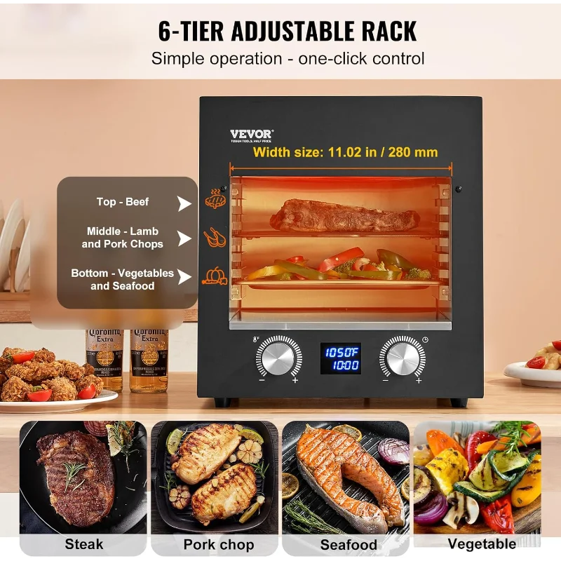 VEVOR Electric Steak Grill, 1800W Smokeless Infrared Electric Broiler, 1450°F Stainless Steel Steak Cooker