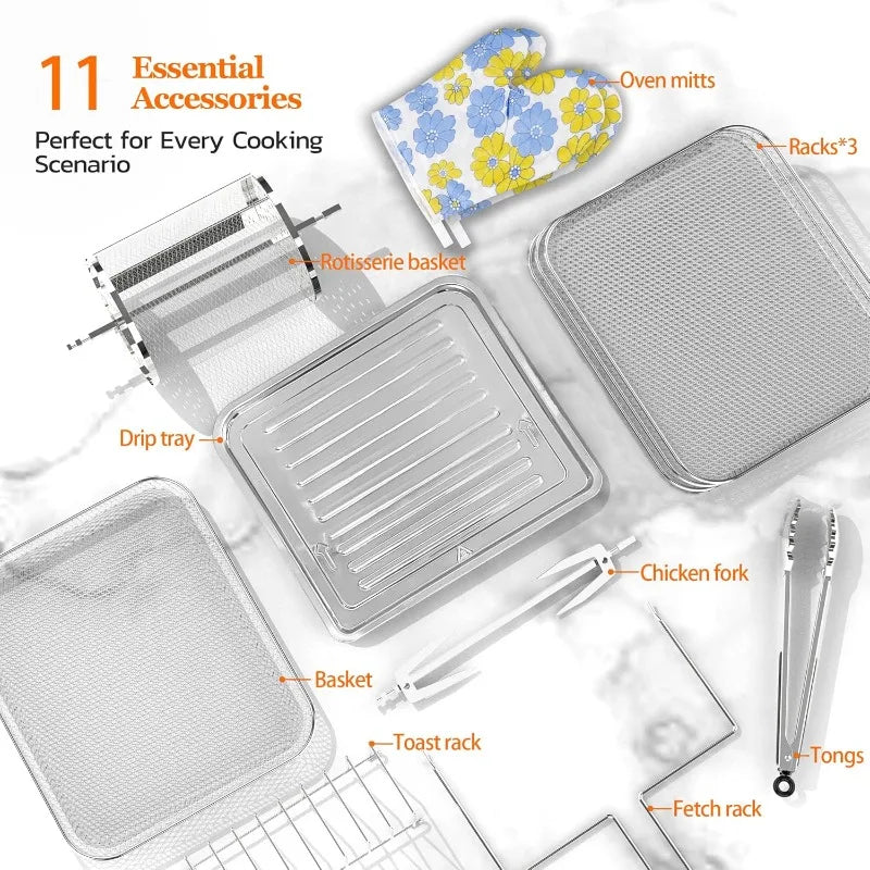 Air Fryer Oven Large 20 QT, 10-in-1 Toaster Oven Air Fryer Combo with Window for Family, Airfryer Oven with Rotisserie, 3 Dehydr