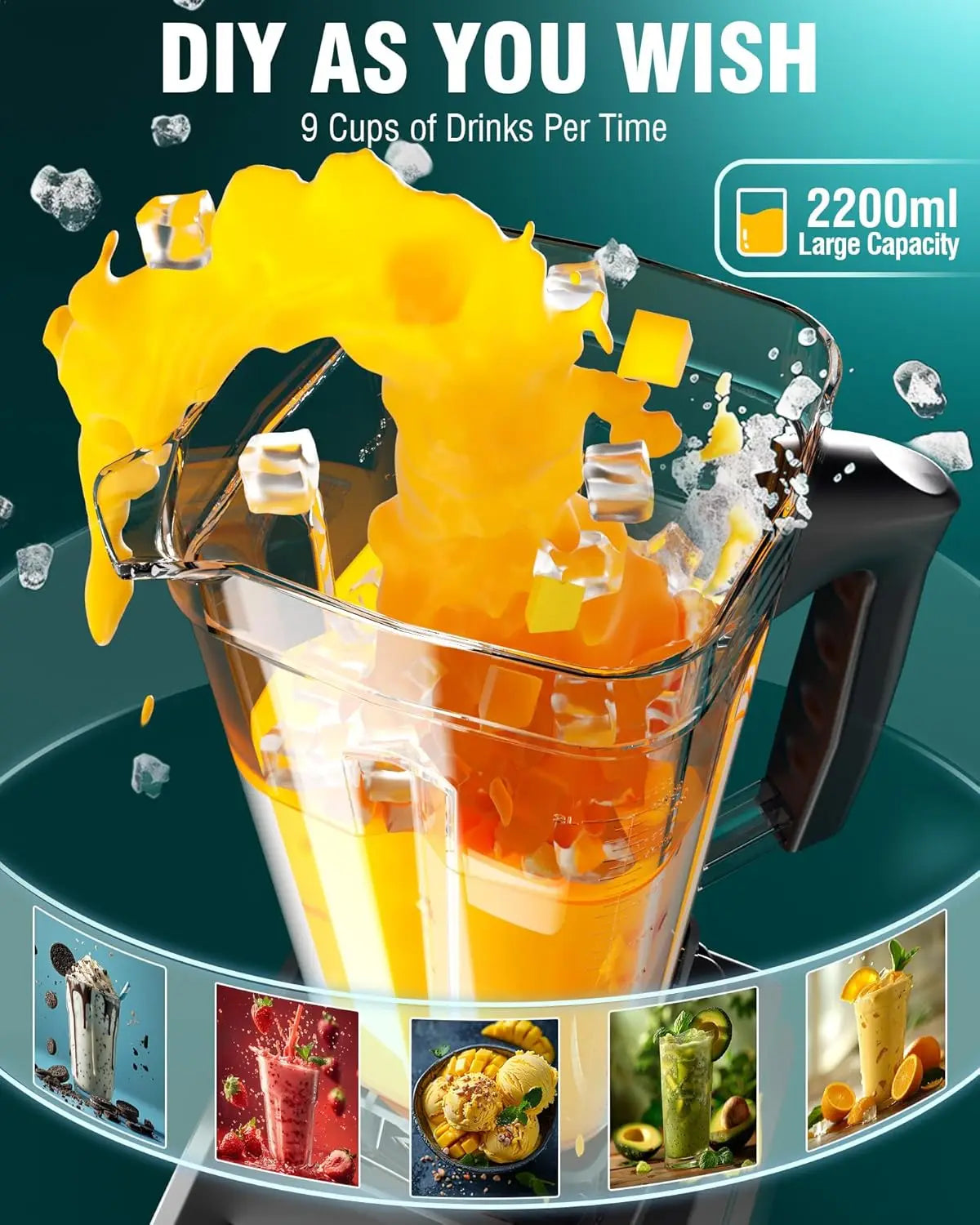 WantJoin Professional Blender, Commercial Blender for kitchen Max 1800W High Power Home and Commercial with Timer