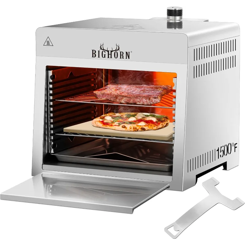 BIG HORN OUTDOORS 1500°F Small Infrared Propane Gas Grill – Portable Steak Broiler & Sear Station, Outdoor Salamander BBQ