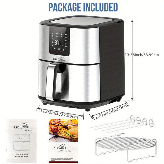 1PC KitCook Large Air Fryer XL, 1500W 120V 6.8QT Stainless Steel Air Fryers Oven, Nonstick Basket, LED Touch Screen